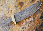 Drop Point Damascus Knife Blank Blade Partial Tang with Brass Bolster Skinning Skinner