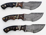 Ladder Damascus Tracker Knife Knives Ram Horn Handle with Wood Inlay Blank +Sheath