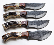 Hammered Damascus Tracker Knife Stag Handle Skinning Knives Blades Blade Knife
