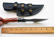 D2 Knife with Hand-Carved Orange Wood Handle, Leather Sheath