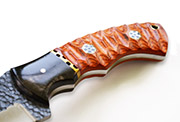 D2 Knife with Hand-Carved Orange Wood Handle, Leather Sheath