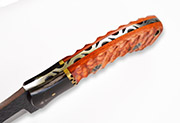 D2 Knife with Hand-Carved Orange Wood Handle, Leather Sheath