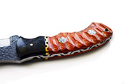 D2 Knife with Hand-Carved Orange Wood Handle, Leather Sheath