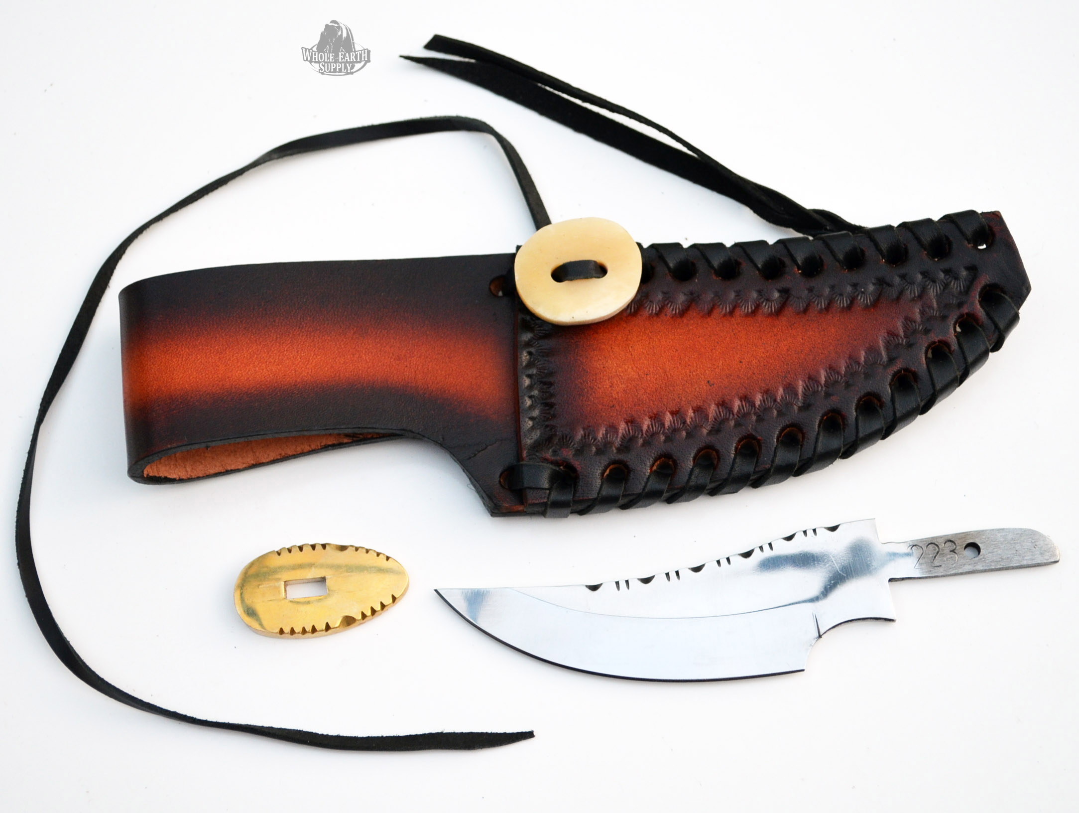 Custom Knife Kit Upswept Blank Blade Knife Small Hunter Making with Brass Guard Bolster & Sheath Set