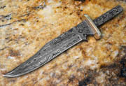 Upswept Damascus Knife Blank Blade Partial Tang with Brass Bolster Skinning Skinner