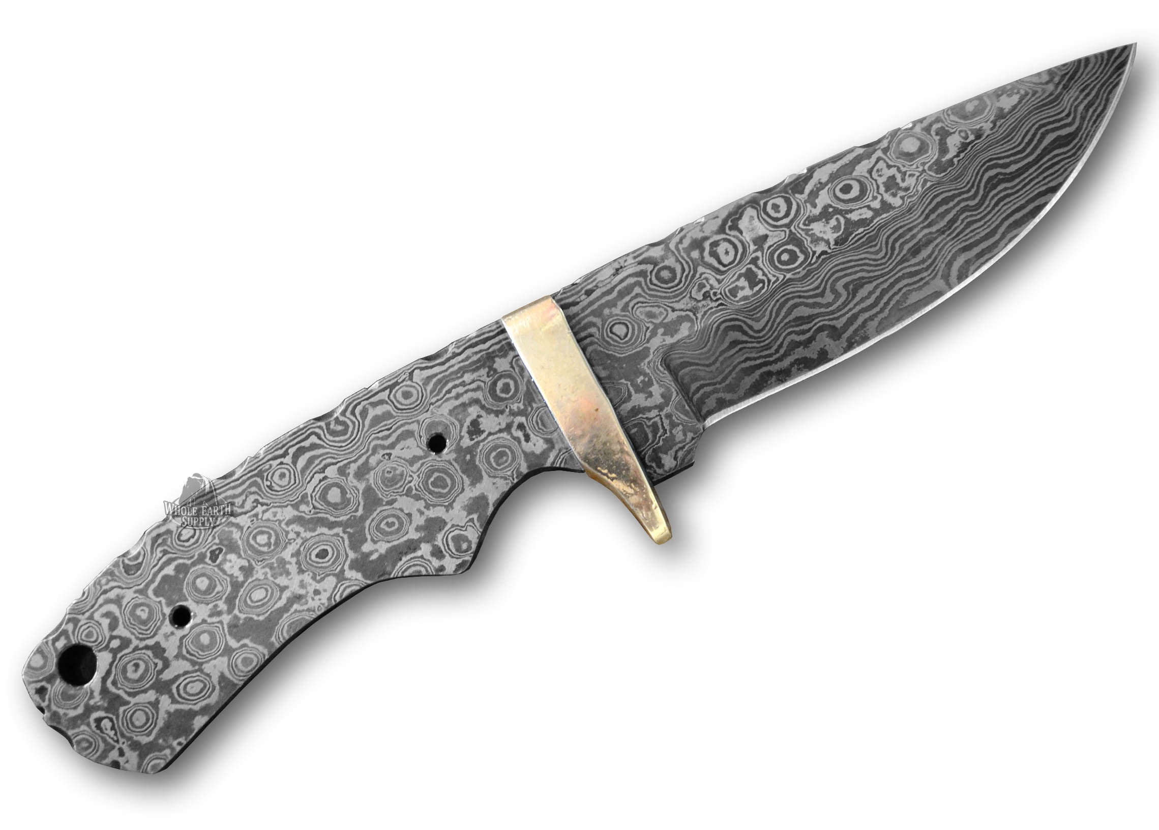 Large Drop Point Damascus Knife Blank Blade with Brass Bolster Skinning Skinner